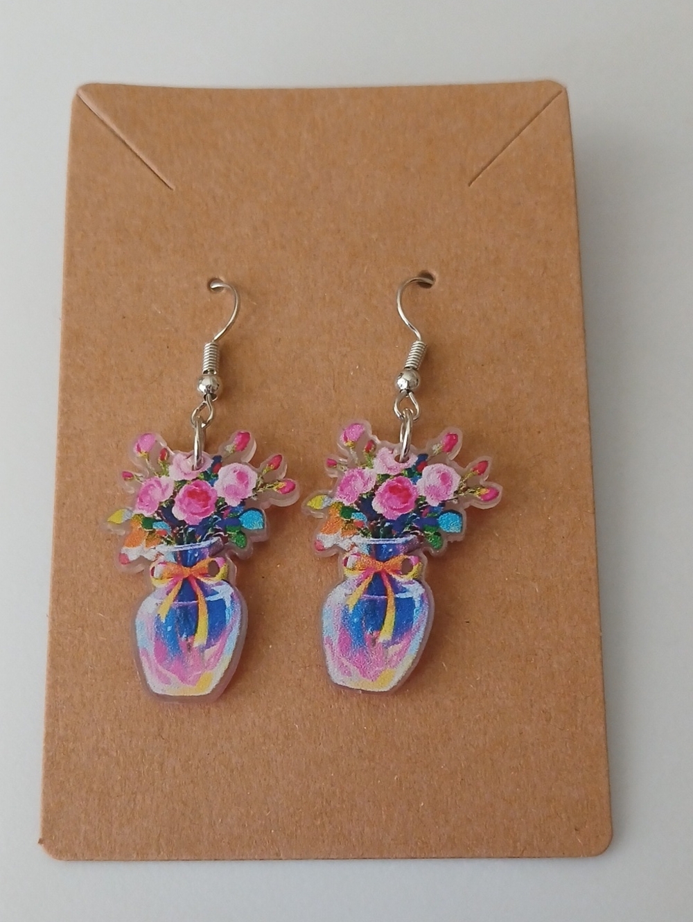 Fashion Jewelry Pink Floral Vase Earrings